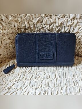 Pom Pom London Chelsea Slate Blue Zip-Around Wallet